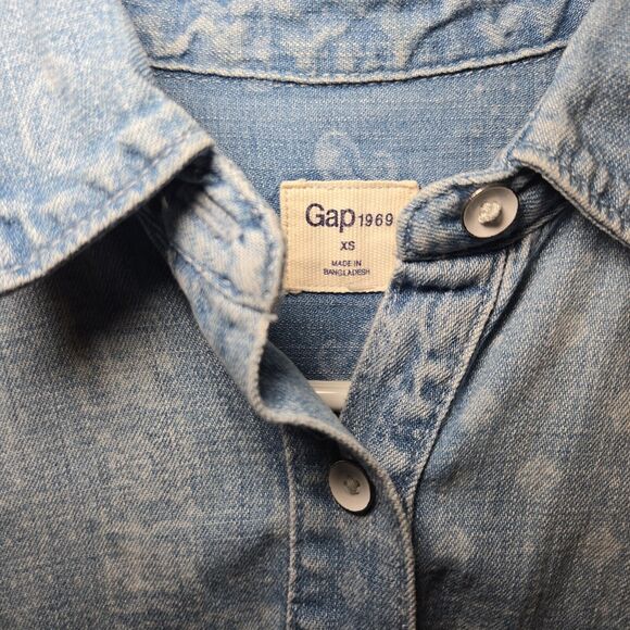 Gap Womens Blue Denim Paisley Bandana Pattern Popover Dress Pockets XS - Picture 6 of 6